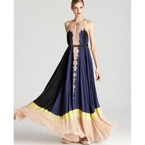 BCBGMAXAZRIA Runway Color Block Dress - Pleated Contrast Lace Hem